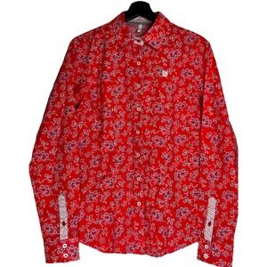 Cinch Women's Button Shirt Size S Red Floral Cotton Long Sleeve Western Cowgirl